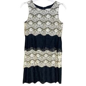 Jessica Simpson sleeveless dress lace black cream lined stretch size 4